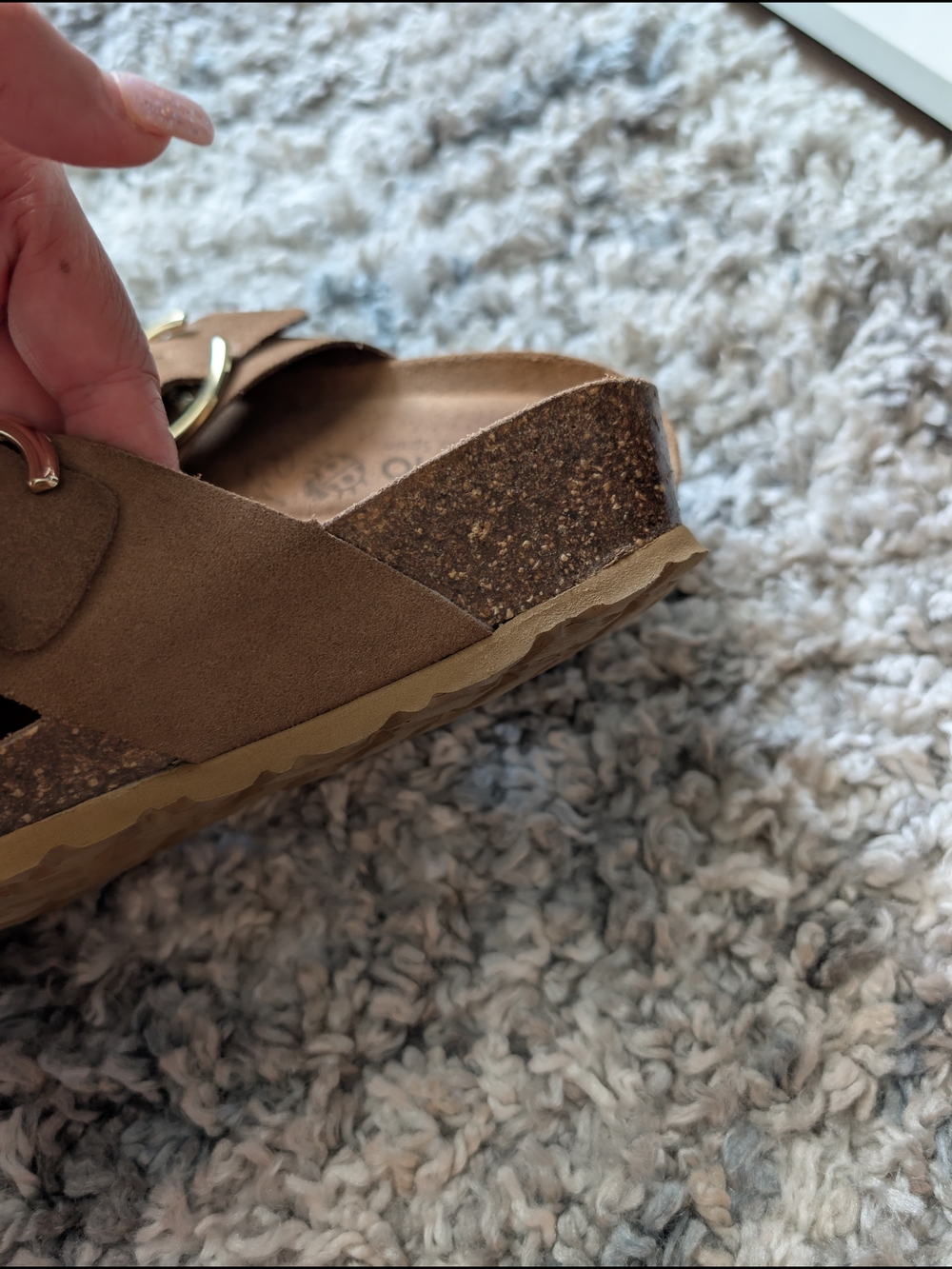 Brown Suede Slide Sandals with Gold Buckle - Picture 17 of 17